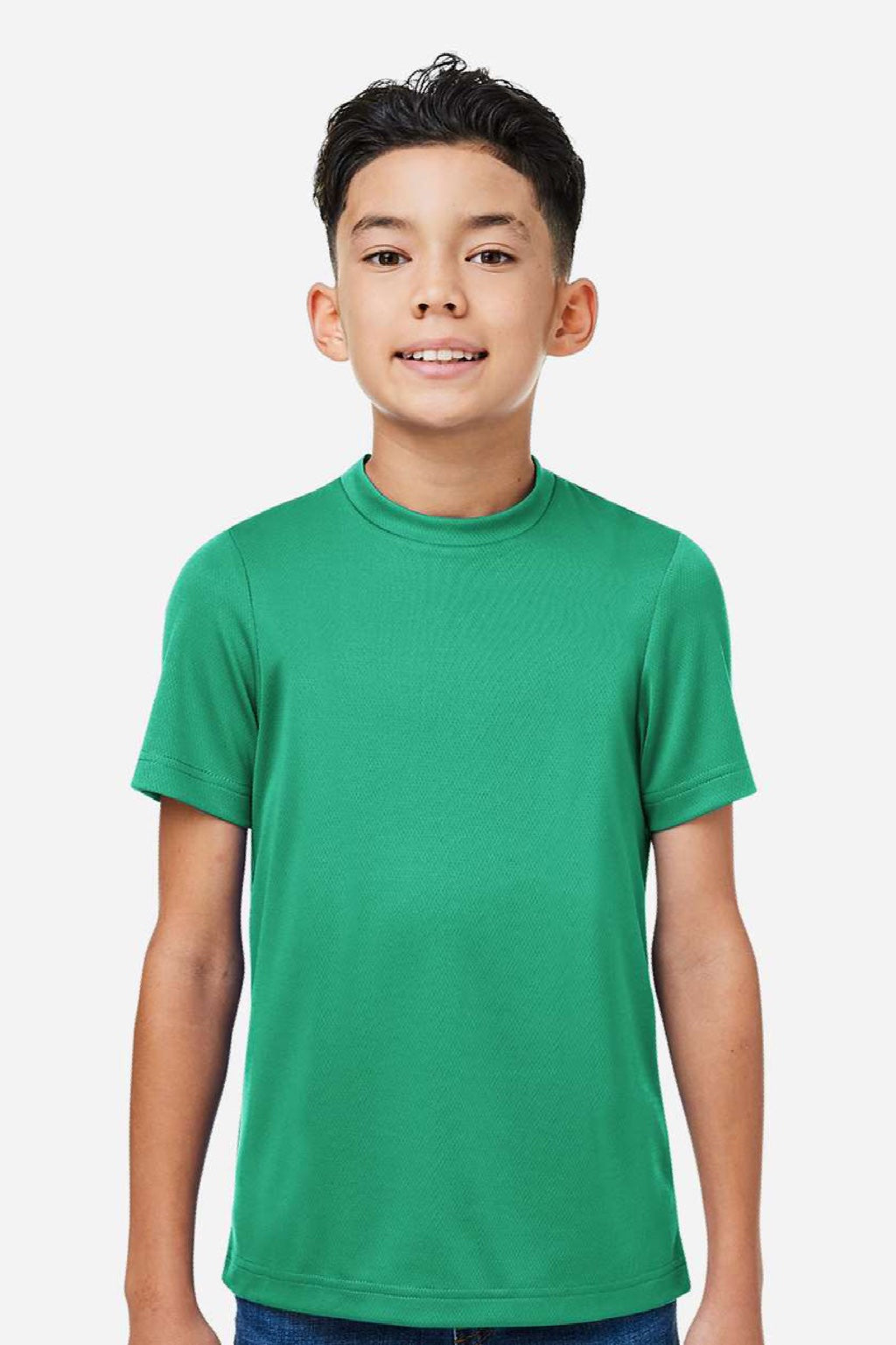 Team 365 TT15Y Youth Zone Performance Mesh Short Sleeve Crewneck T-Shirt Kelly Green Model Front