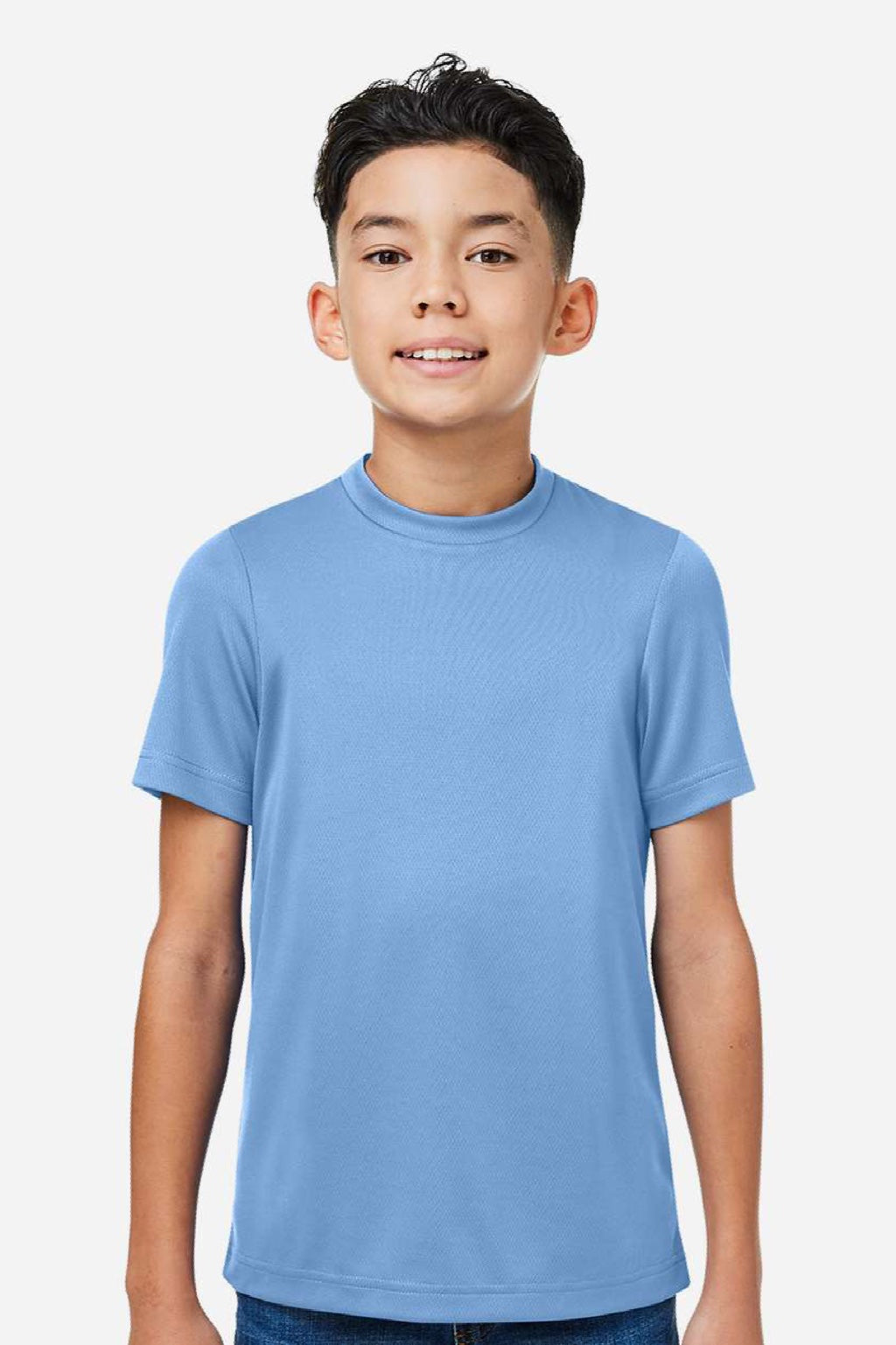 Team 365 TT15Y Youth Zone Performance Mesh Short Sleeve Crewneck T-Shirt Light Blue Model Front