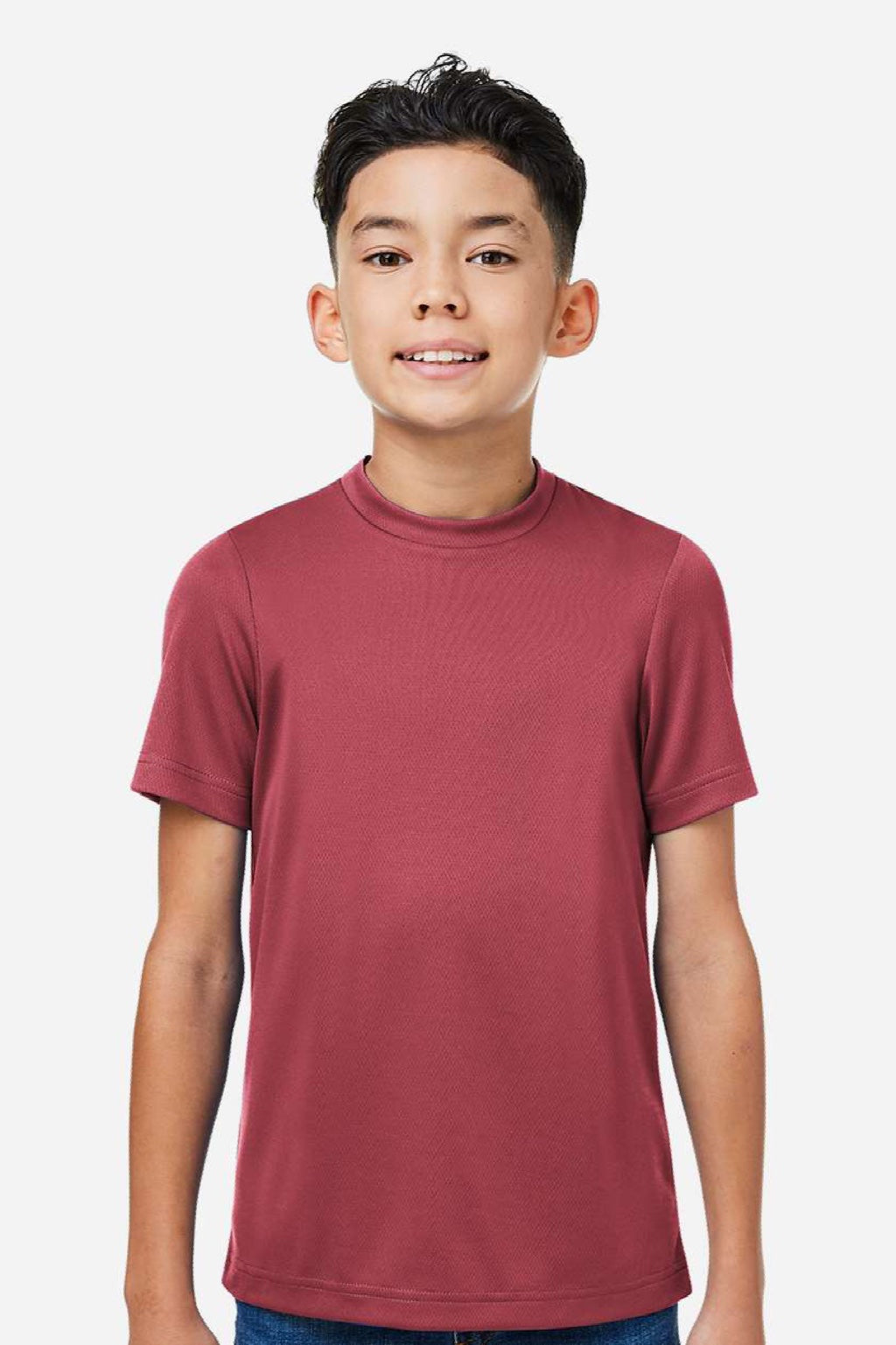 Team 365 TT15Y Youth Zone Performance Mesh Short Sleeve Crewneck T-Shirt Maroon Model Front