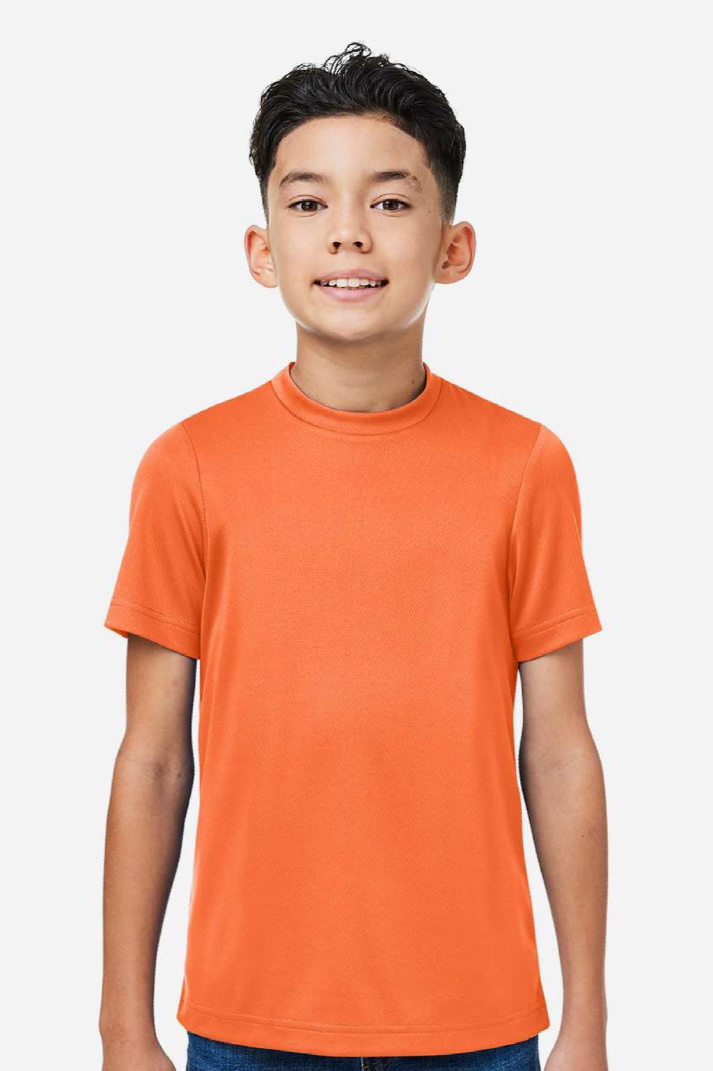 Team 365 TT15Y Youth Zone Performance Mesh Short Sleeve Crewneck T-Shirt Orange Model Front