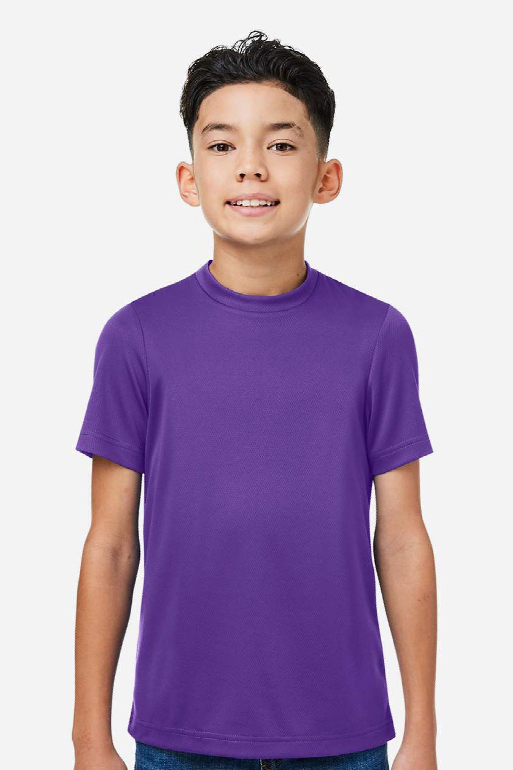 Team 365 TT15Y Youth Zone Performance Mesh Short Sleeve Crewneck T-Shirt Purple Model Front