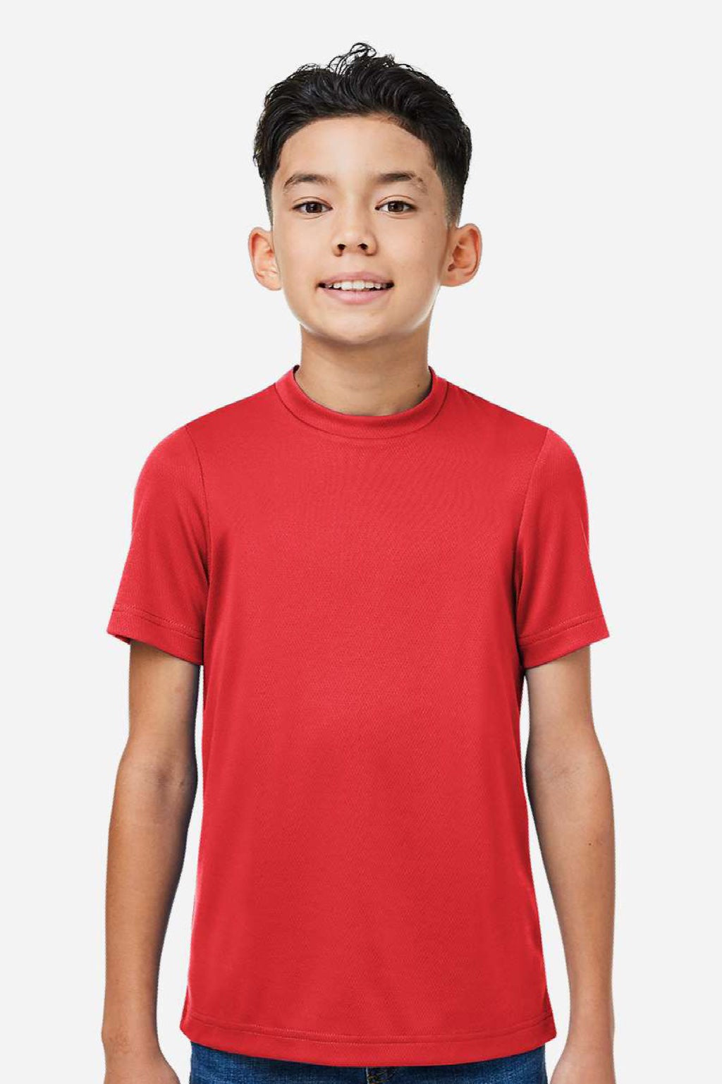 Team 365 TT15Y Youth Zone Performance Mesh Short Sleeve Crewneck T-Shirt Red Model Front
