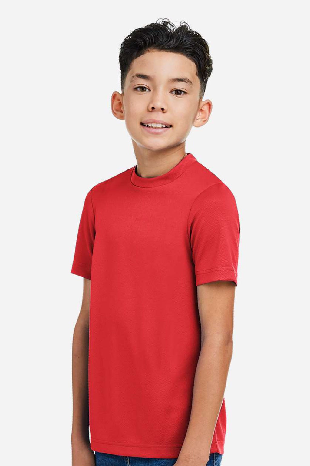 Team 365 TT15Y Youth Zone Performance Mesh Short Sleeve Crewneck T-Shirt Red Model Side