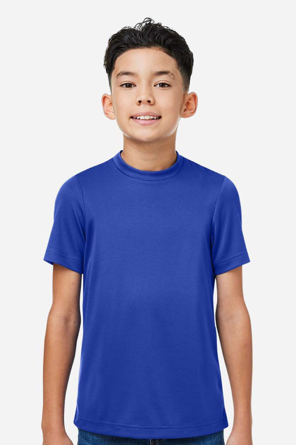 Team 365 TT15Y Youth Zone Performance Mesh Short Sleeve Crewneck T-Shirt Royal Blue Model Front
