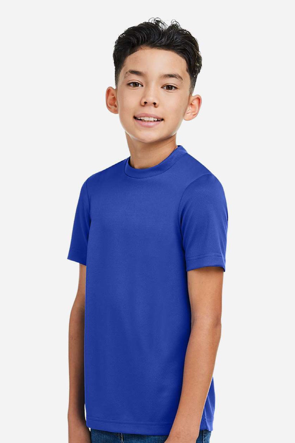 Team 365 TT15Y Youth Zone Performance Mesh Short Sleeve Crewneck T-Shirt Royal Blue Model Side
