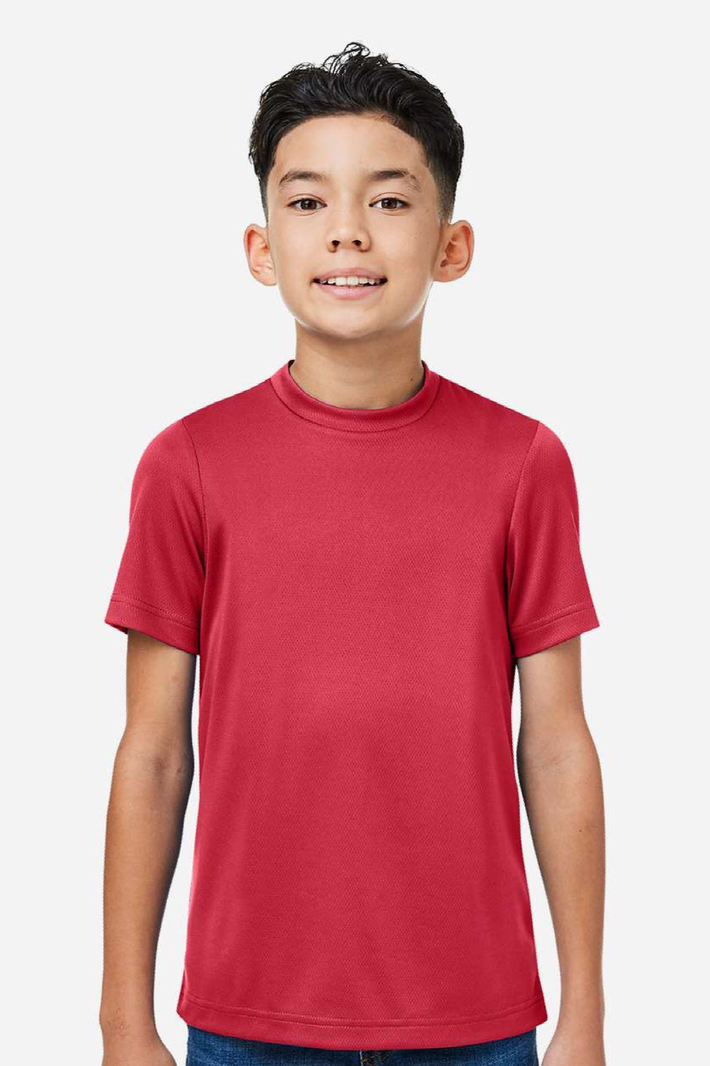 Team 365 TT15Y Youth Zone Performance Mesh Short Sleeve Crewneck T-Shirt Scarlet Red Model Front