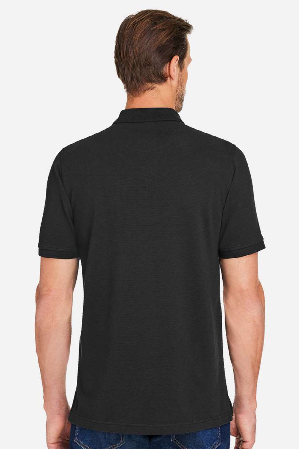 Harriton M205 Mens Valiant Snag Resistant Short Sleeve Polo Shirt Black Model Back