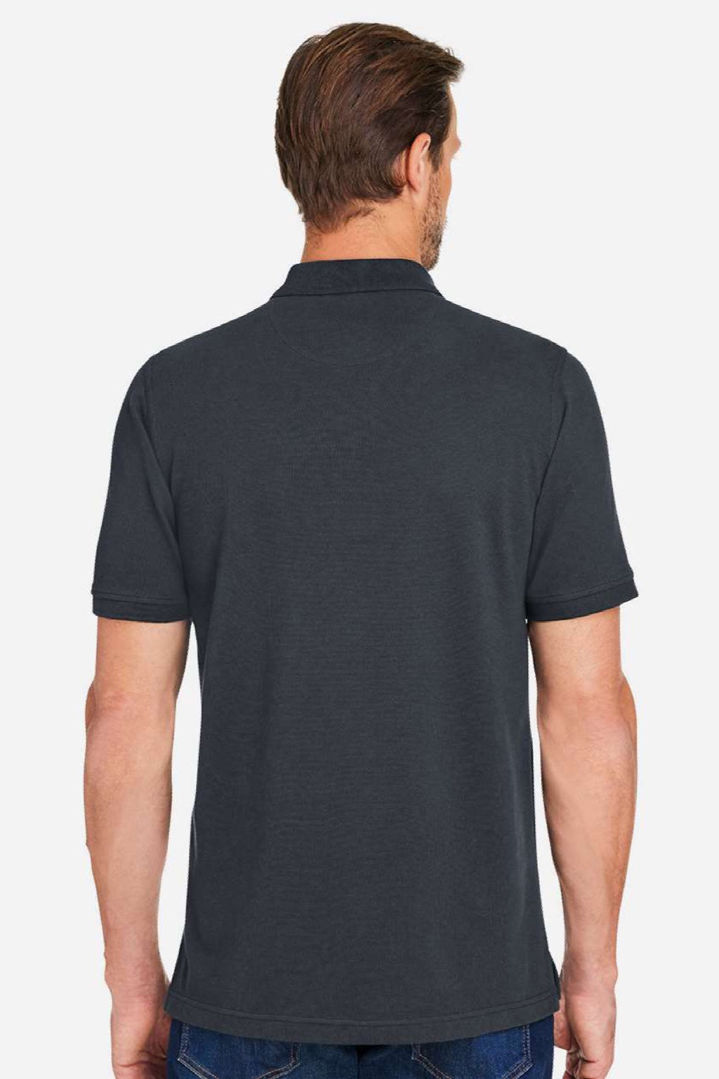 Harriton M205 Mens Valiant Snag Resistant Short Sleeve Polo Shirt Dark Charcoal Grey Model Back