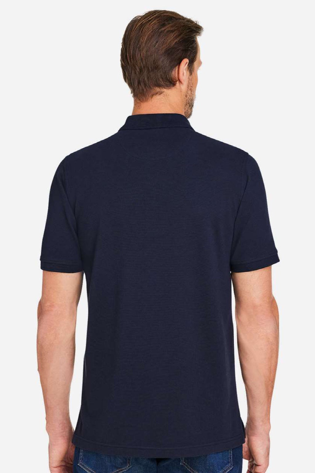Harriton M205 Mens Valiant Snag Resistant Short Sleeve Polo Shirt Dark Navy Blue Model Back