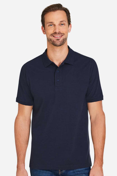Harriton M205 Mens Valiant Snag Resistant Short Sleeve Polo Shirt Dark Navy Blue Model Front