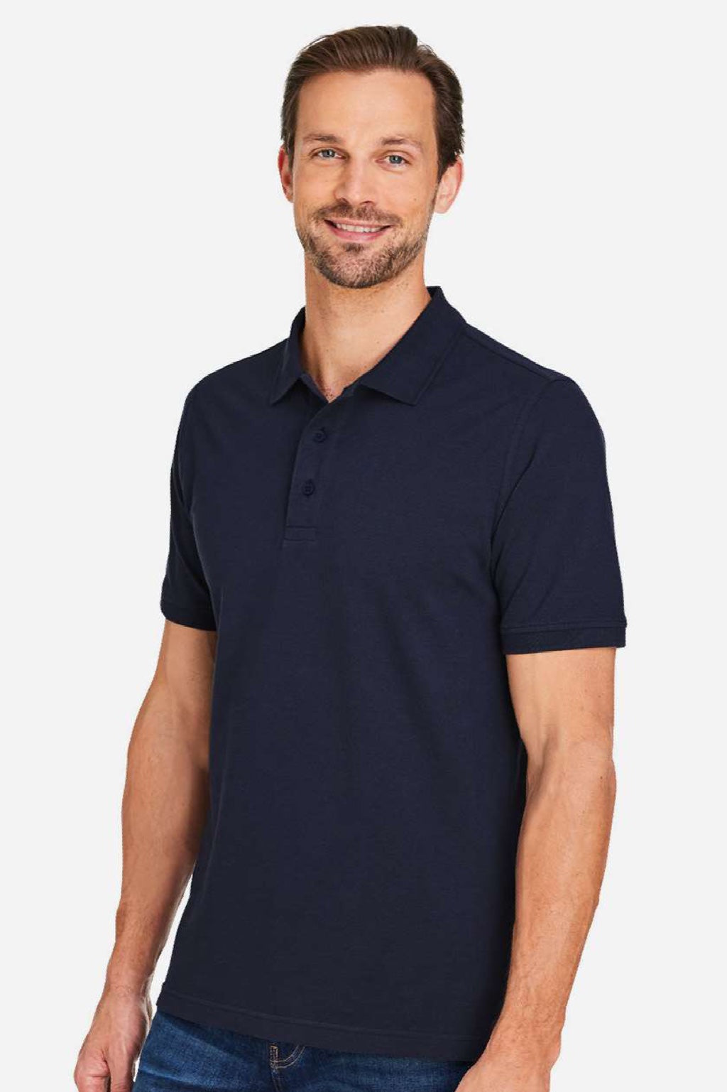 Harriton M205 Mens Valiant Snag Resistant Short Sleeve Polo Shirt Dark Navy Blue Model Side