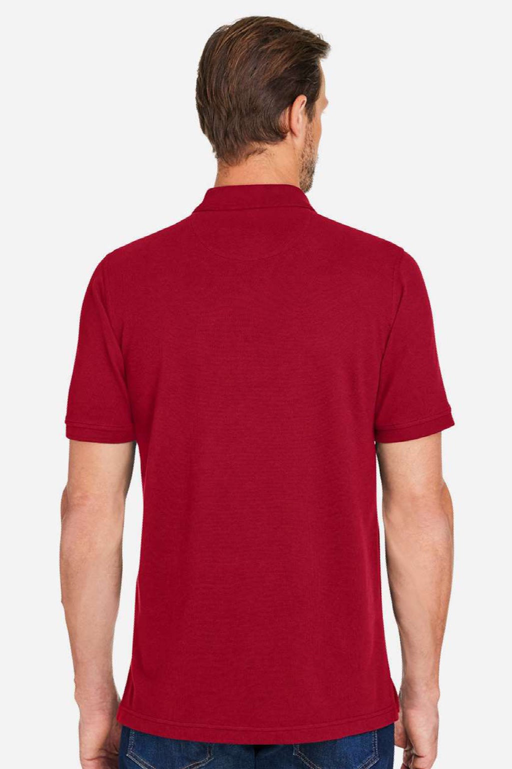 Harriton M205 Mens Valiant Snag Resistant Short Sleeve Polo Shirt Red Model Back