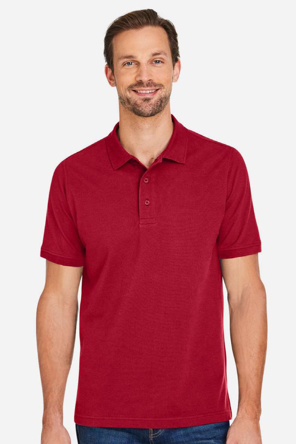 Harriton M205 Mens Valiant Snag Resistant Short Sleeve Polo Shirt Red Model Front