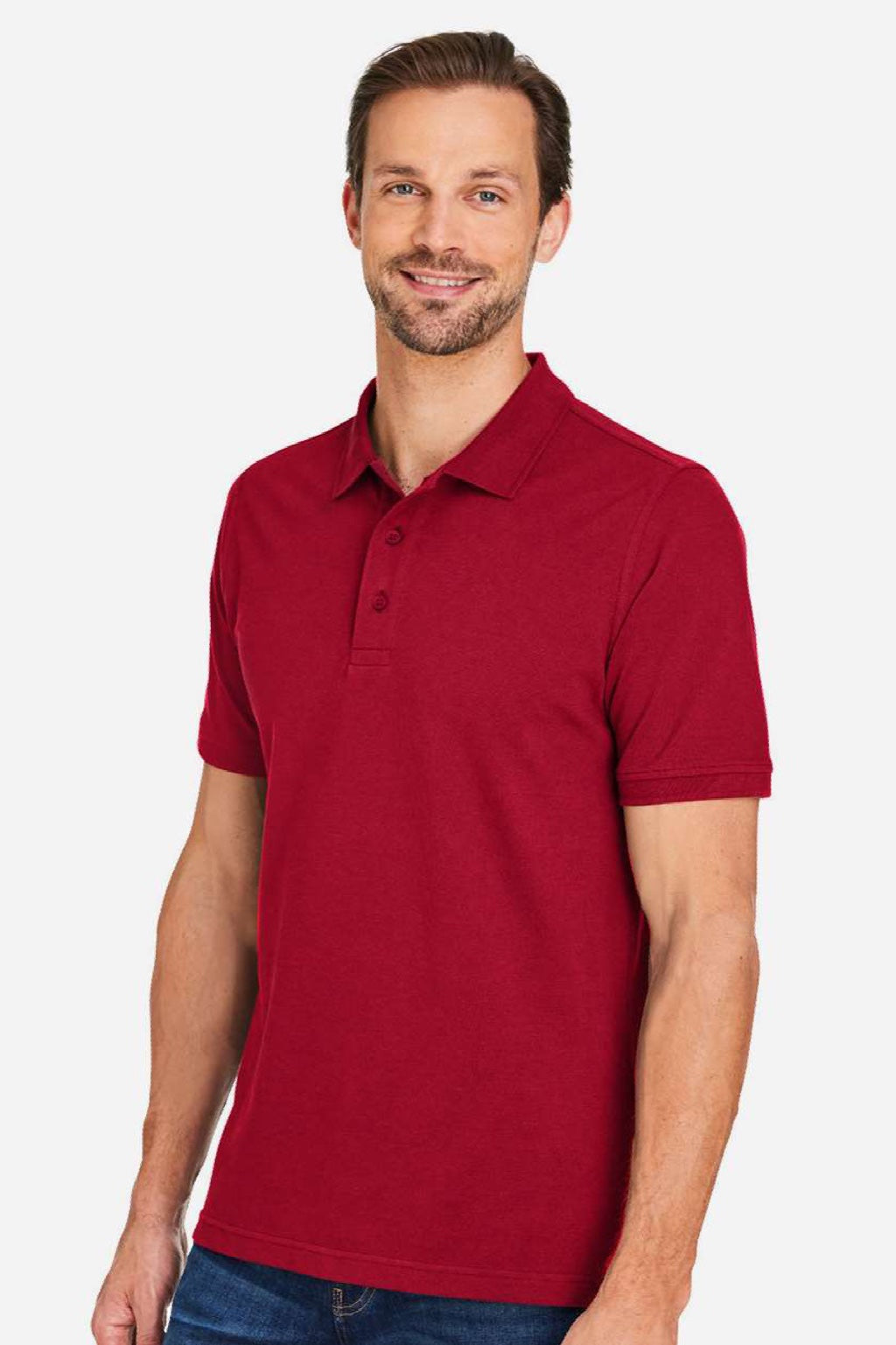 Harriton M205 Mens Valiant Snag Resistant Short Sleeve Polo Shirt Red Model Side