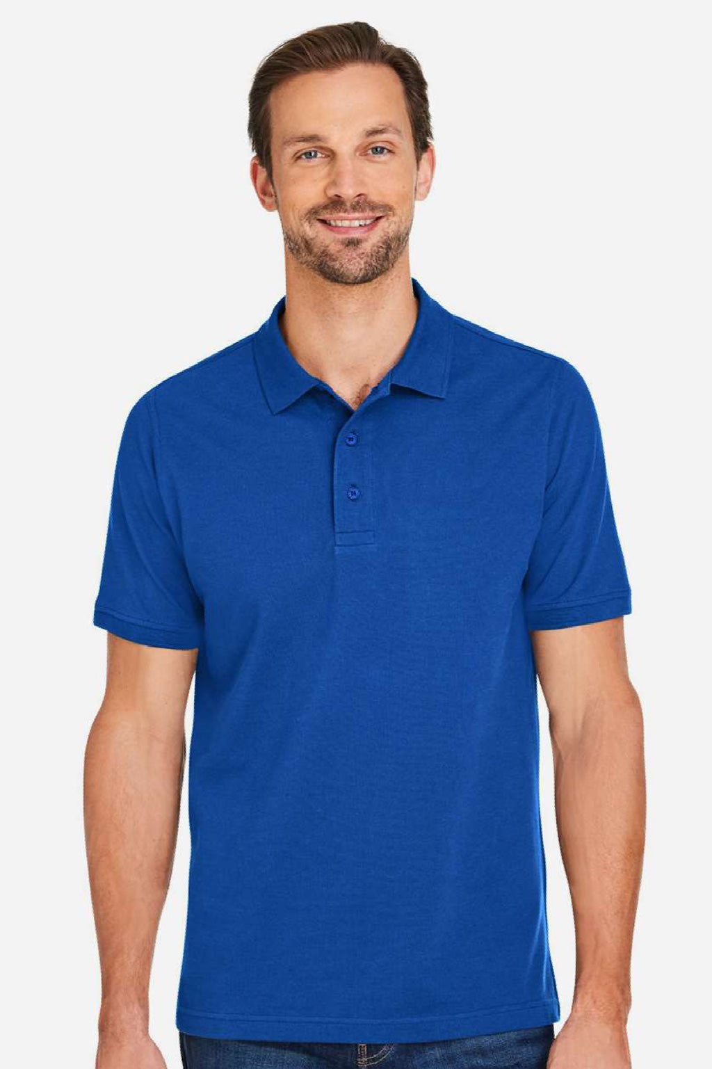 Harriton M205 Mens Valiant Snag Resistant Short Sleeve Polo Shirt True Royal Blue Model Front
