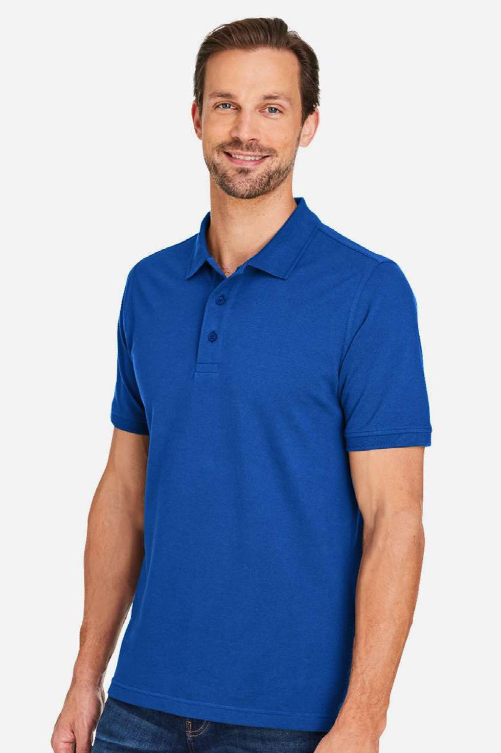 Harriton M205 Mens Valiant Snag Resistant Short Sleeve Polo Shirt True Royal Blue Model Side