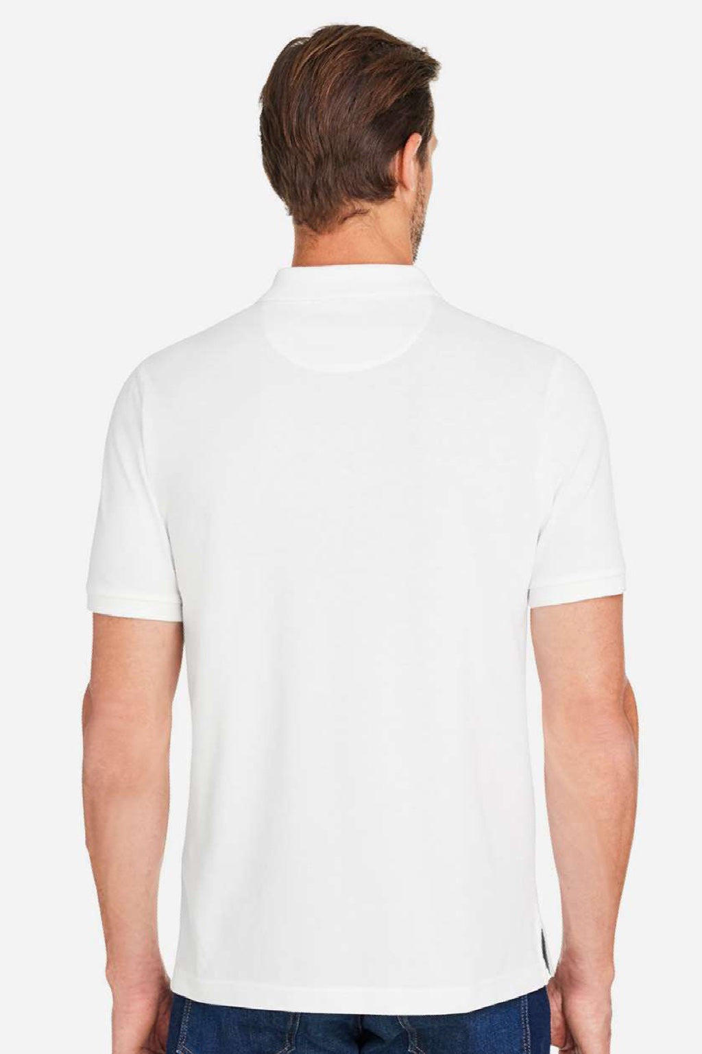 Harriton M205 Mens Valiant Snag Resistant Short Sleeve Polo Shirt White Model Back
