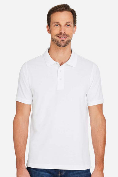 Harriton M205 Mens Valiant Snag Resistant Short Sleeve Polo Shirt White Model Front