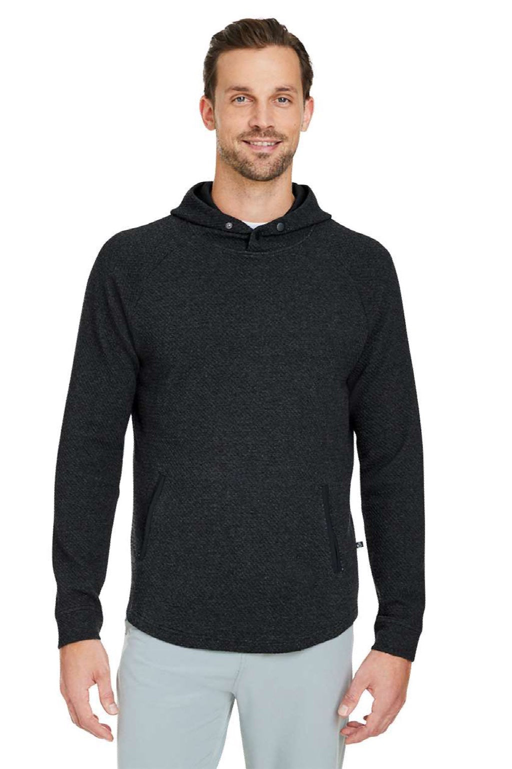 Swannies Golf SWC100 Mens Camden Hooded Sweatshirt Hoodie w/ Pockets Heather Black Model Front
