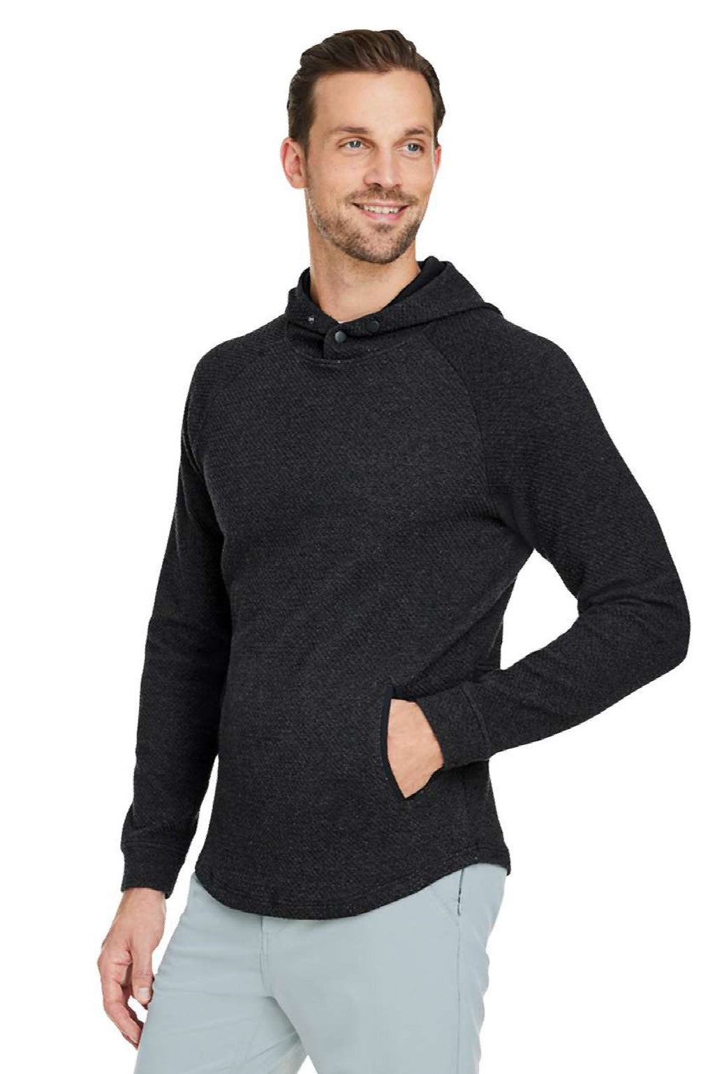 Swannies Golf SWC100 Mens Camden Hooded Sweatshirt Hoodie w/ Pockets Heather Black Model Side