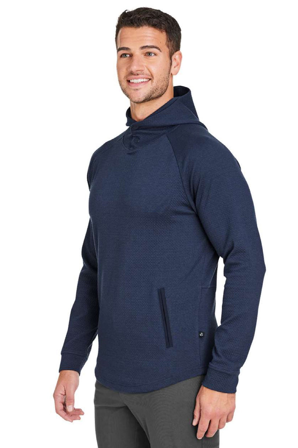 Swannies Golf SWC100 Mens Camden Hooded Sweatshirt Hoodie w/ Pockets Navy Blue Model Side