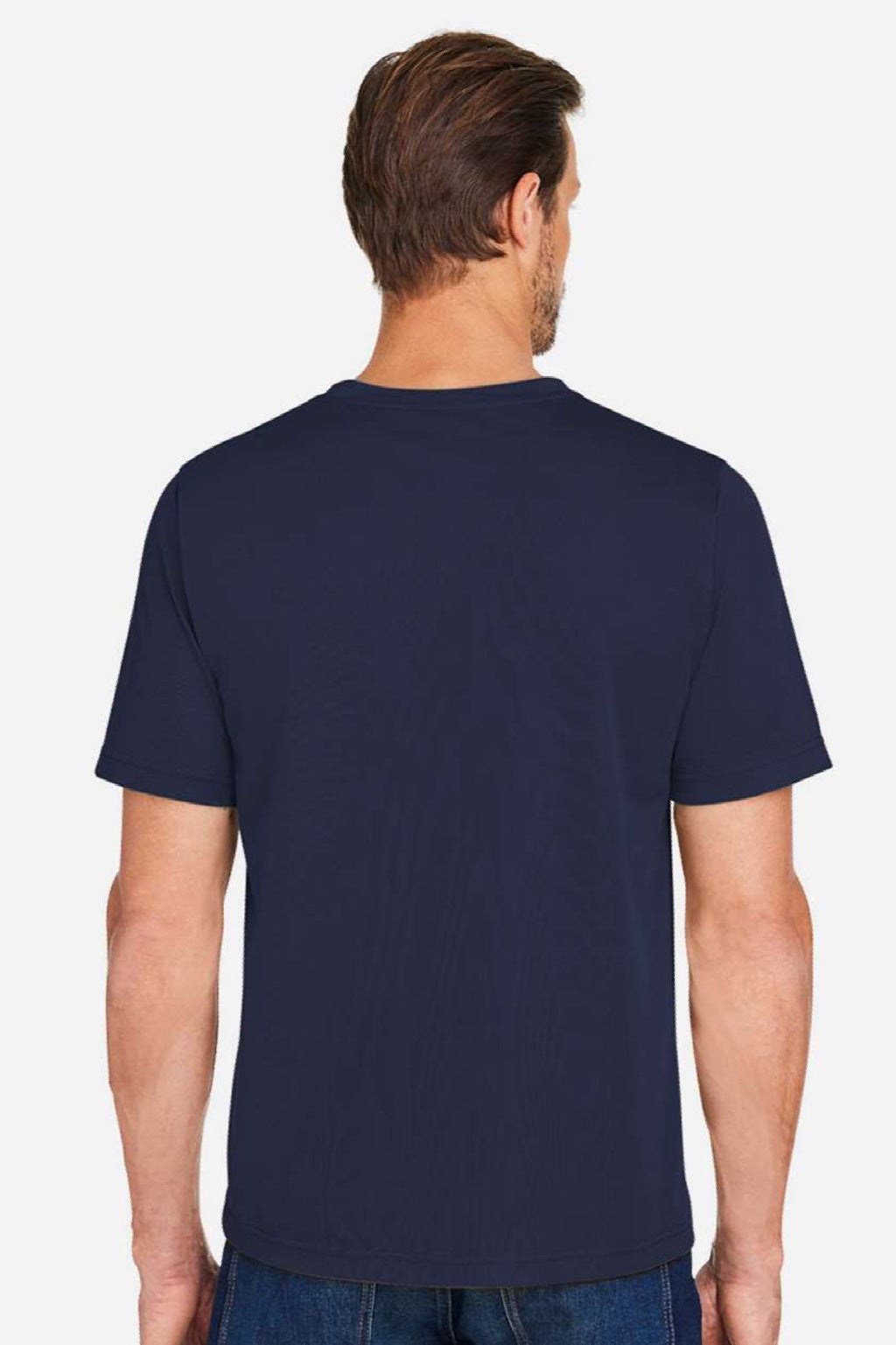Harriton M118 Mens Charge Moisture Wicknig Short Sleeve Crewneck T-Shirt Dark Navy Blue Model Back