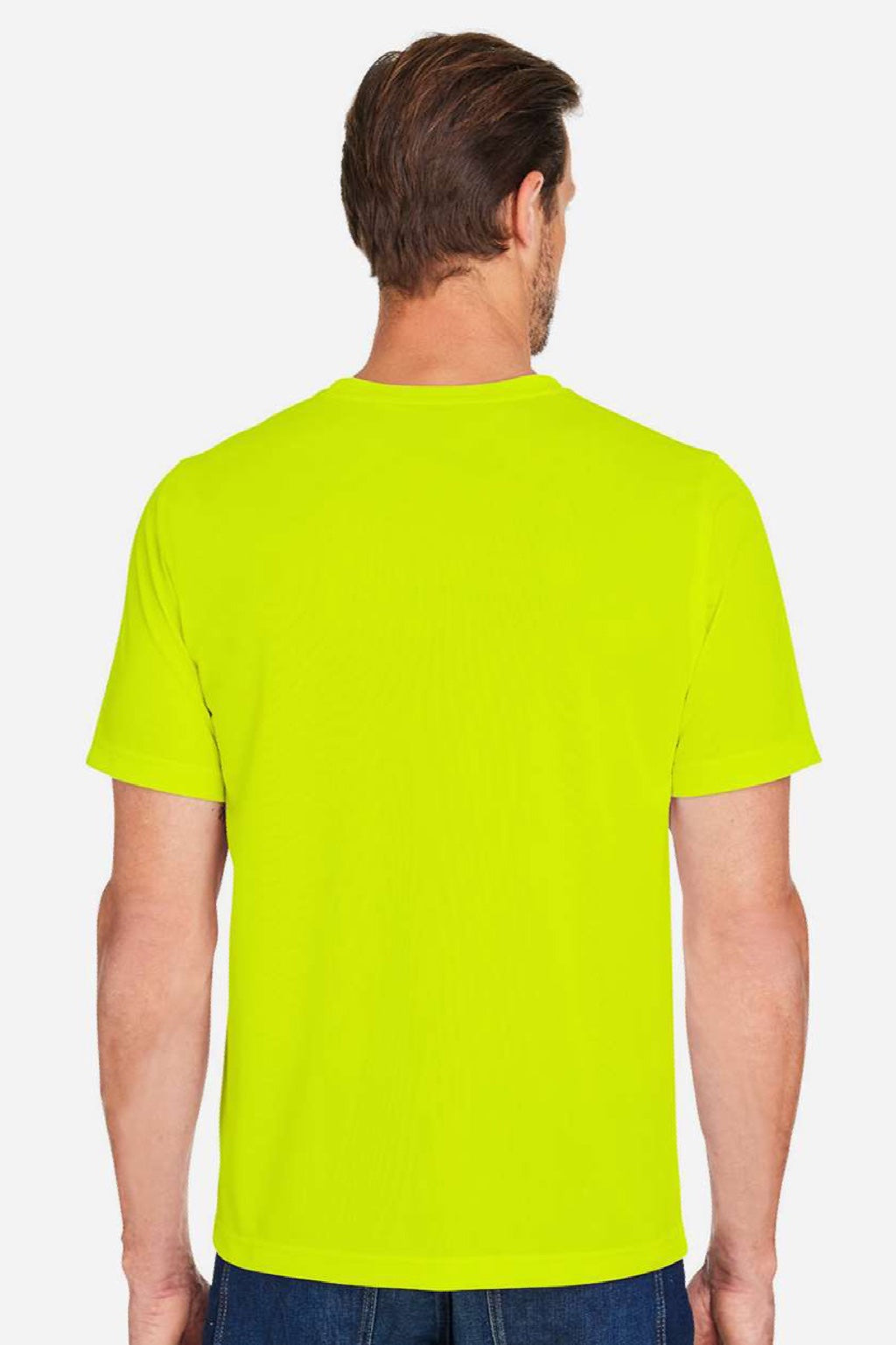 Harriton M118 Mens Charge Moisture Wicknig Short Sleeve Crewneck T-Shirt Safety Yellow Model Back