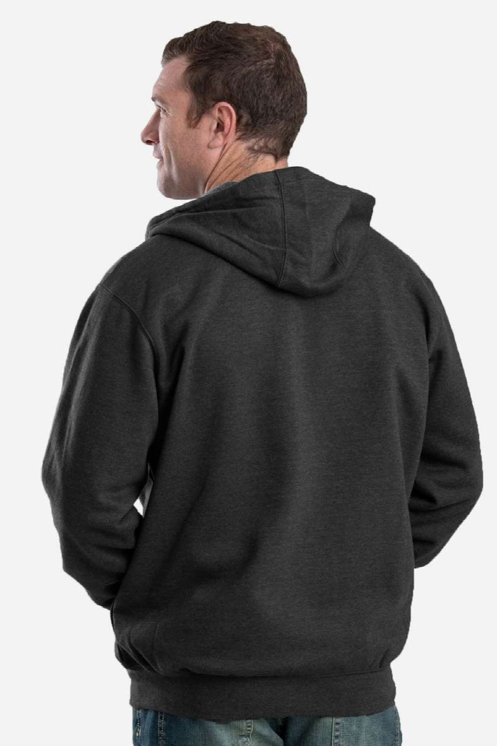 Berne SZ413 Mens Heritage Full Zip Hooded Sweatshirt Hoodie w/ Pockets Black Model Back