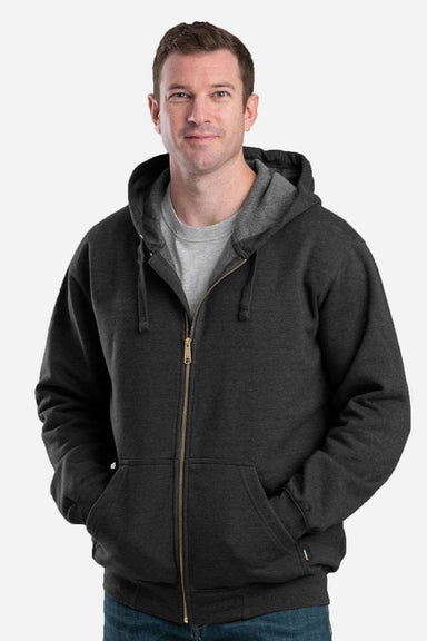 Berne SZ413 Mens Heritage Full Zip Hooded Sweatshirt Hoodie w/ Pockets Black Model Front