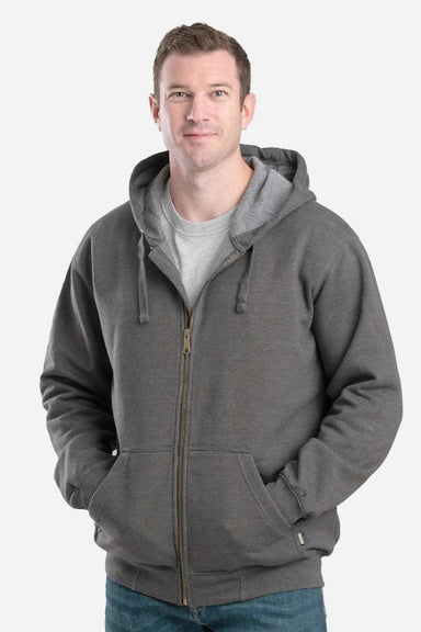 Berne SZ413 Mens Heritage Full Zip Hooded Sweatshirt Hoodie w/ Pockets Graphite Grey Model Front