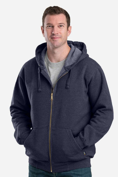 Berne SZ413 Mens Heritage Full Zip Hooded Sweatshirt Hoodie w/ Pockets Navy Blue Model Front