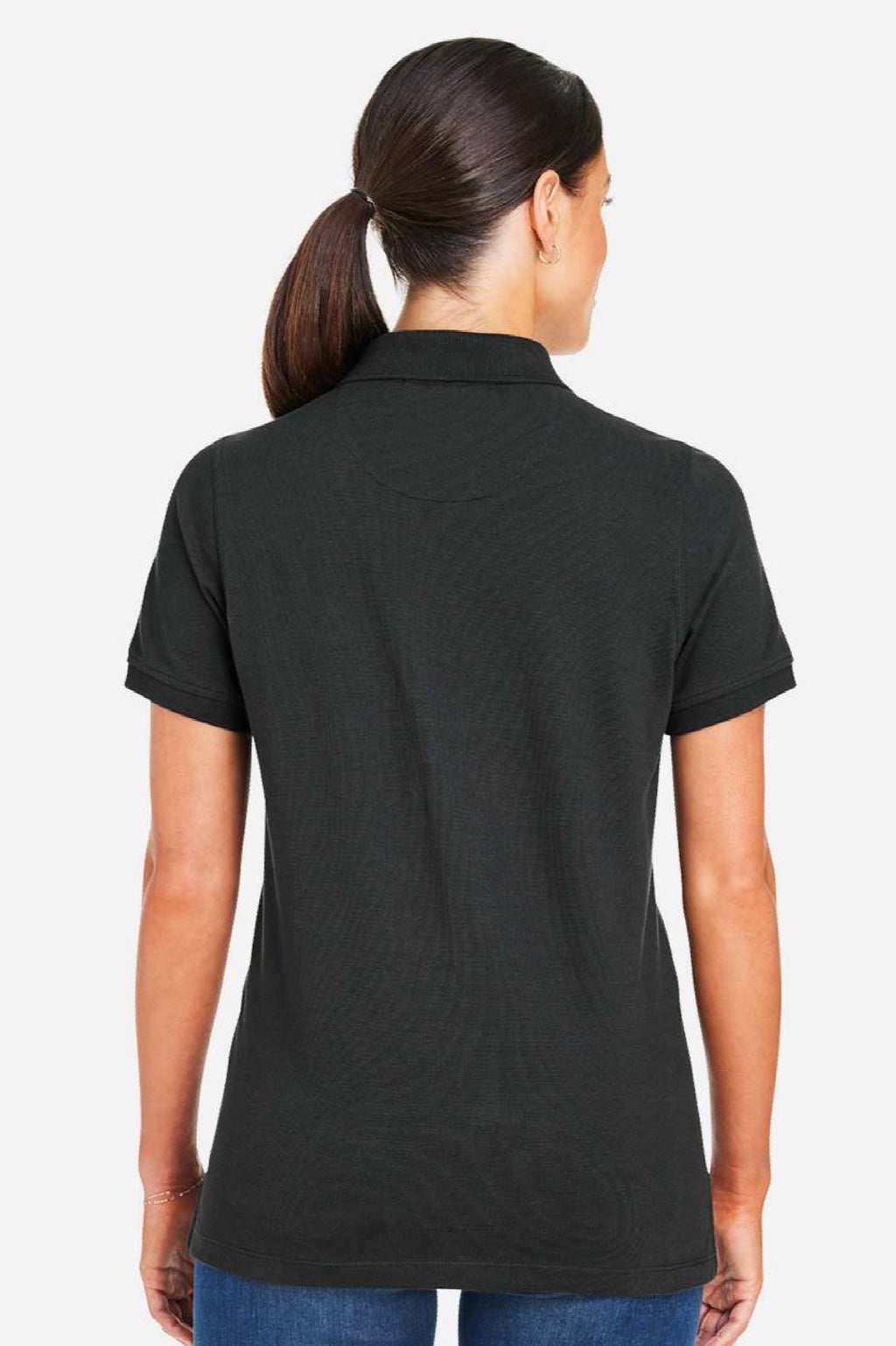 Harriton M205W Womens Valiant Snag Resistant Short Sleeve Polo Shirt Black Model Back