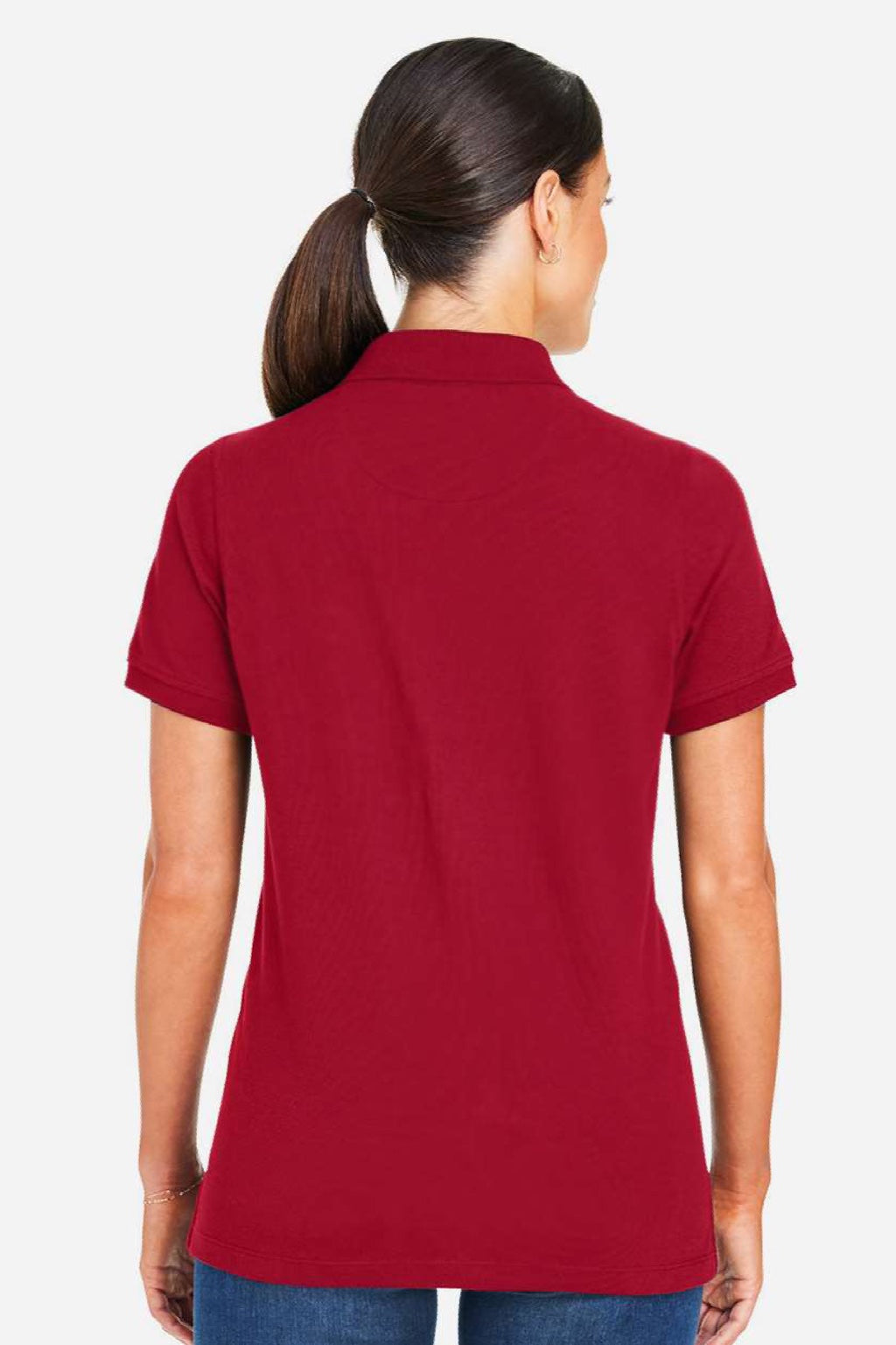 Harriton M205W Womens Valiant Snag Resistant Short Sleeve Polo Shirt Red Model Back
