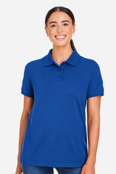 Harriton M205W Womens Valiant Snag Resistant Short Sleeve Polo Shirt True Royal Blue Model Front
