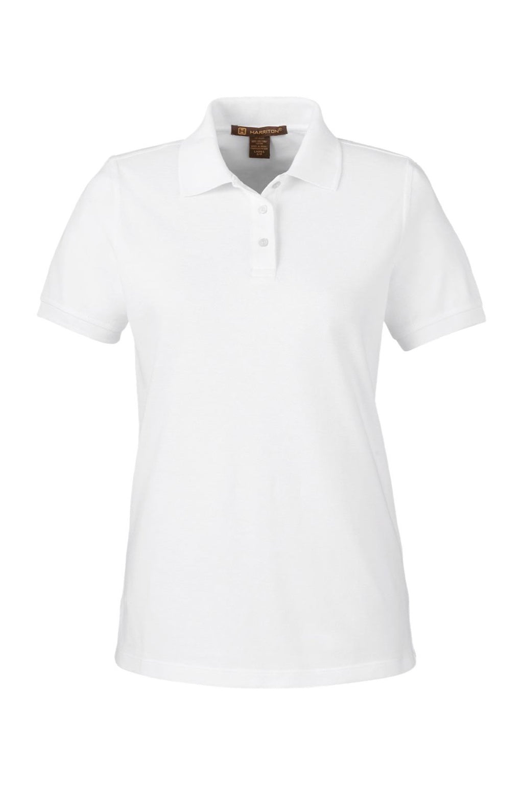 Harriton M205W Womens Valiant Snag Resistant Short Sleeve Polo Shirt White Flat Front