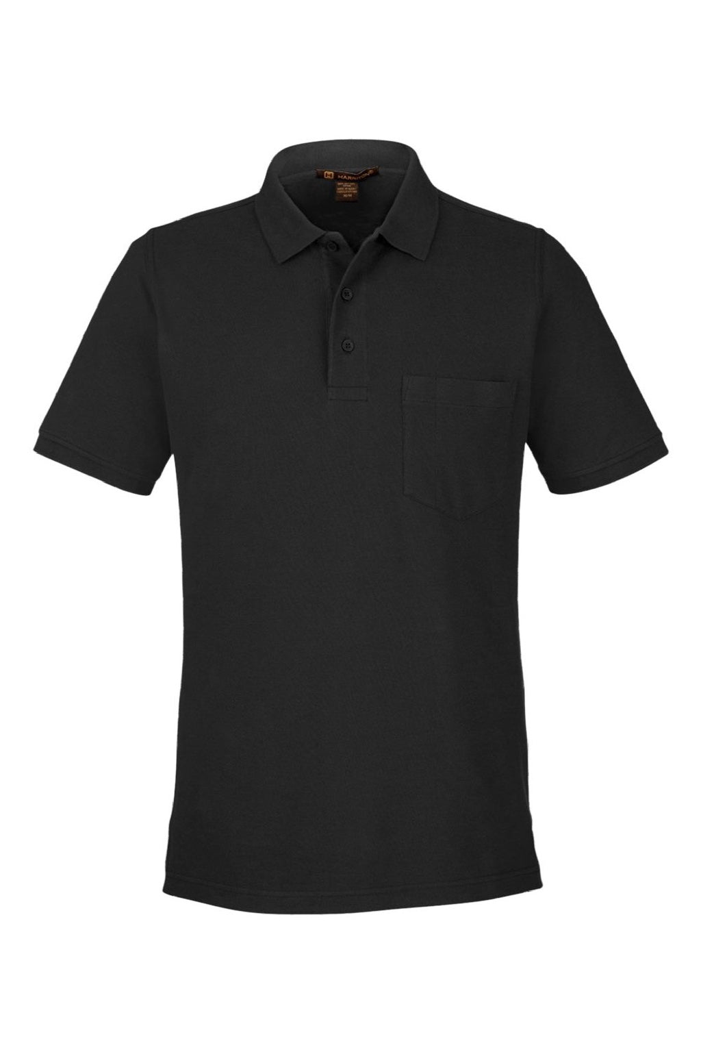 Harriton M205P Mens Valiant Snag Resistant Short Sleeve Polo Shirt w/ Pocket Black Flat Front