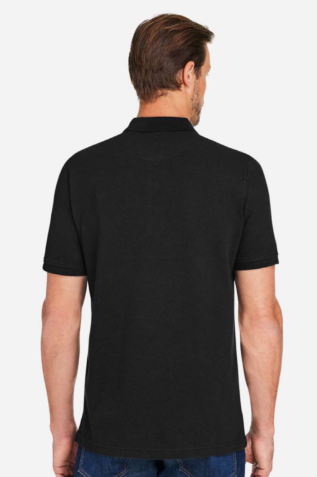 Harriton M205P Mens Valiant Snag Resistant Short Sleeve Polo Shirt w/ Pocket Black Model Back