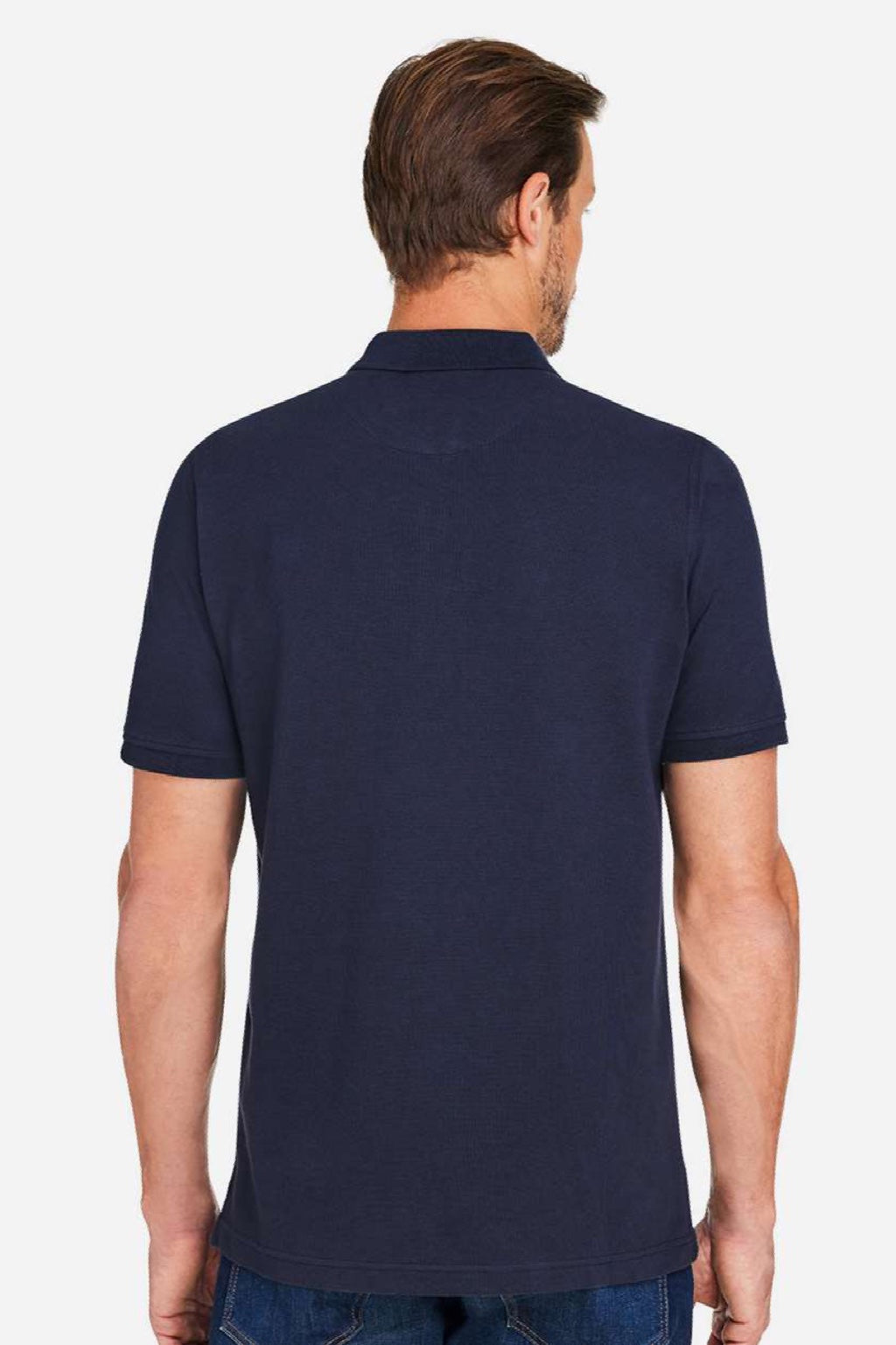 Harriton M205P Mens Valiant Snag Resistant Short Sleeve Polo Shirt w/ Pocket Dark Navy Blue Model Back