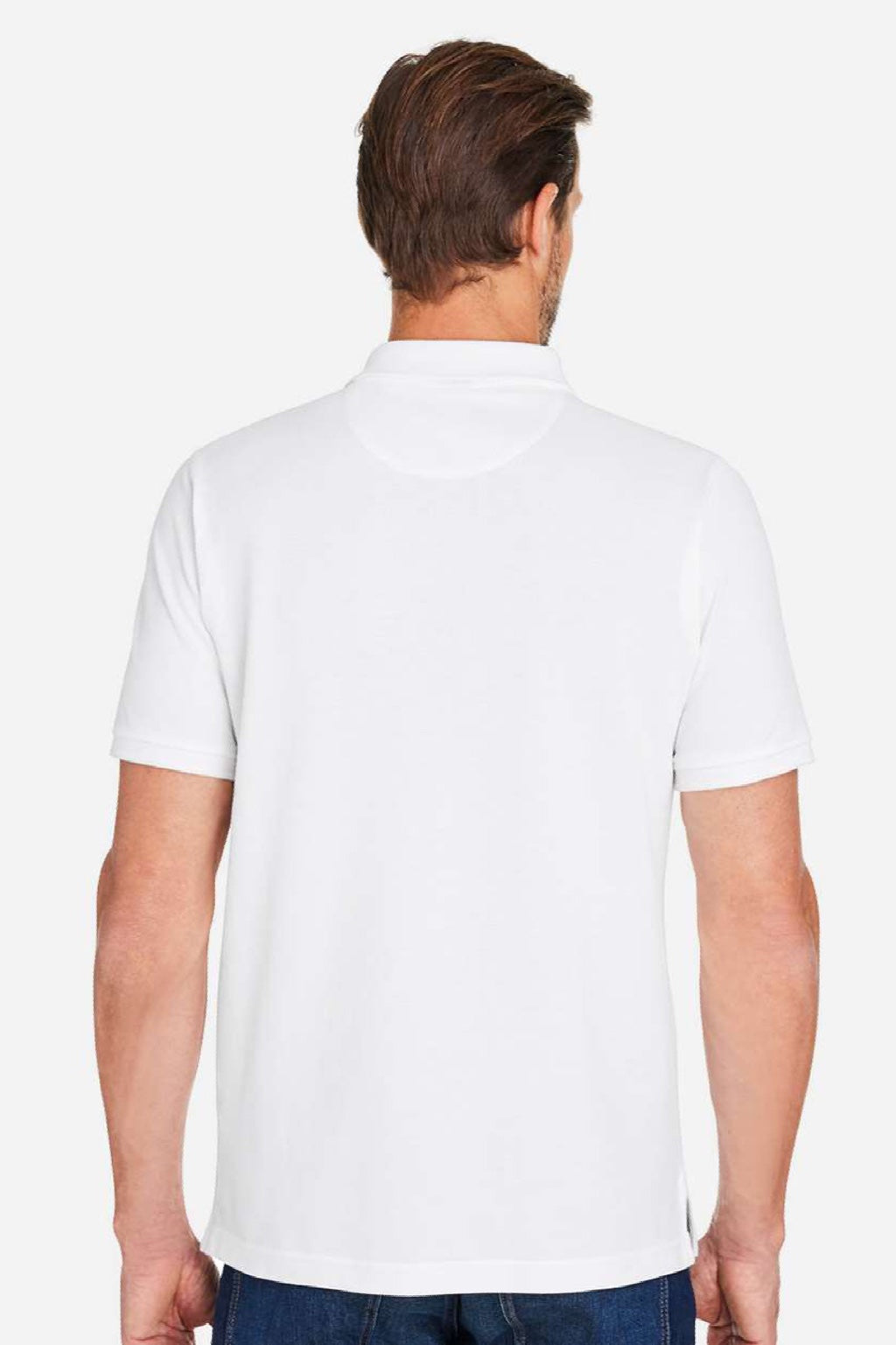 Harriton M205P Mens Valiant Snag Resistant Short Sleeve Polo Shirt w/ Pocket White Model Back