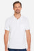 Harriton M205P Mens Valiant Snag Resistant Short Sleeve Polo Shirt w/ Pocket White Model Front