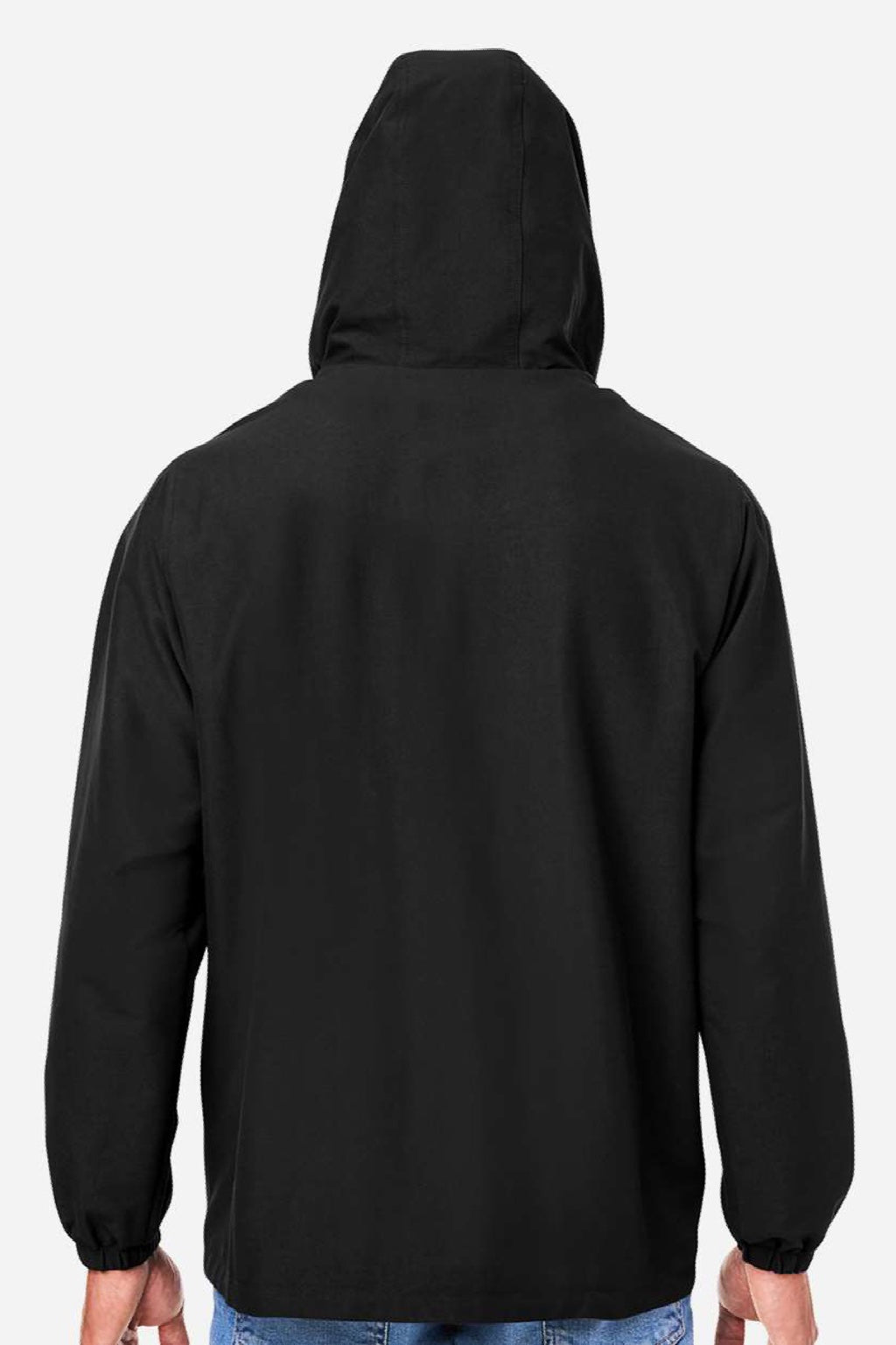 Harriton M73 Mens Flex Twill Full Zip Hooded Jacket Black Model Back