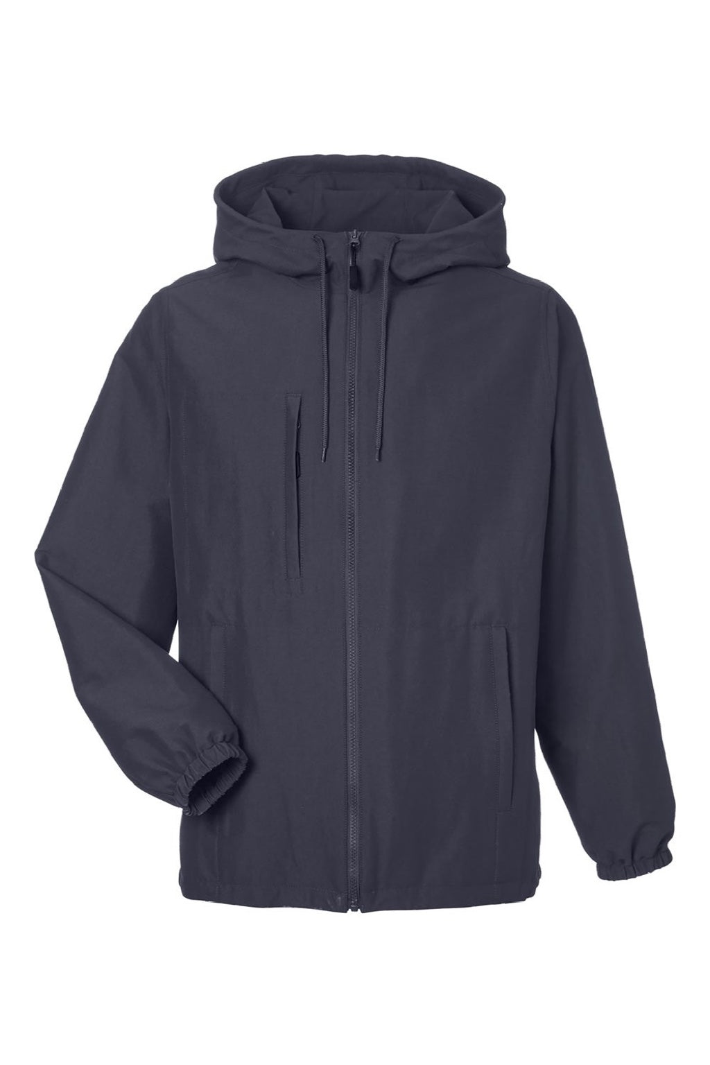 Harriton M73 Mens Flex Twill Full Zip Hooded Jacket Dark Charcoal Grey Flat Front