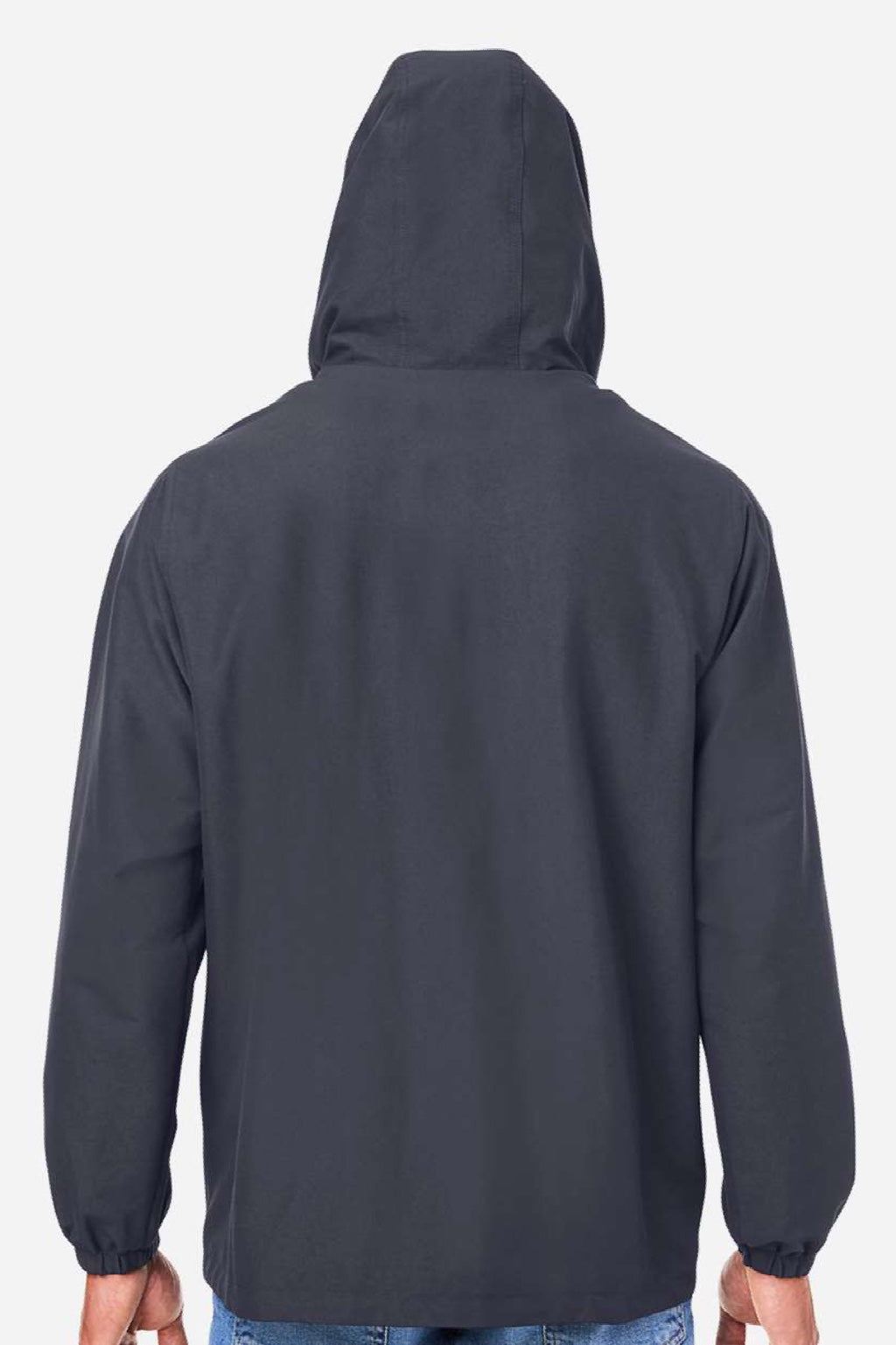 Harriton M73 Mens Flex Twill Full Zip Hooded Jacket Dark Charcoal Grey Model Back