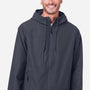 Harriton Mens Flex Twill Full Zip Hooded Jacket - Dark Charcoal Grey - New