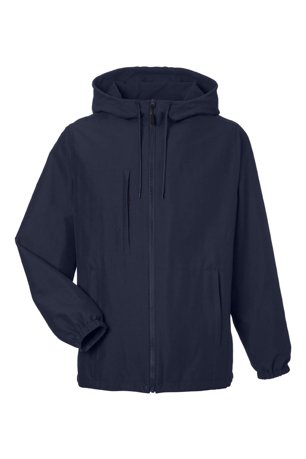 Harriton M73 Mens Flex Twill Full Zip Hooded Jacket Dark Navy Blue Flat Front