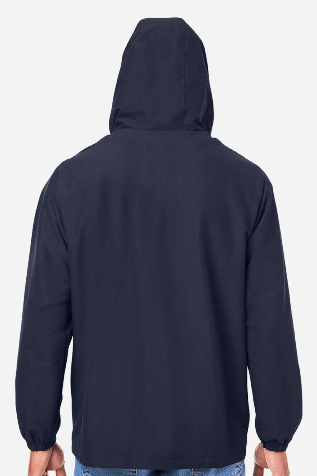 Harriton M73 Mens Flex Twill Full Zip Hooded Jacket Dark Navy Blue Model Back