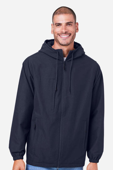 Harriton M73 Mens Flex Twill Full Zip Hooded Jacket Dark Navy Blue Model Front