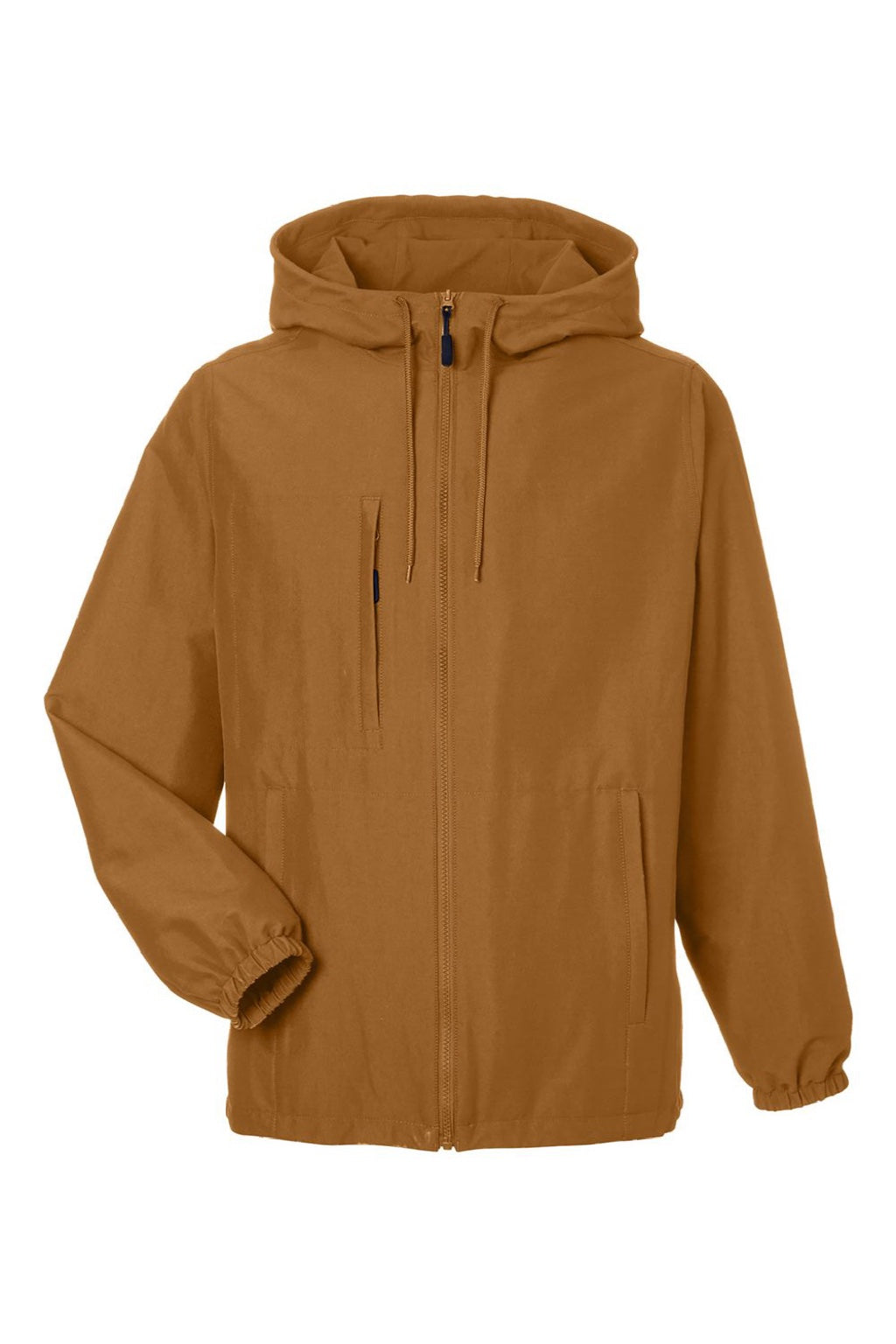 Harriton M73 Mens Flex Twill Full Zip Hooded Jacket Duck Brown Flat Front