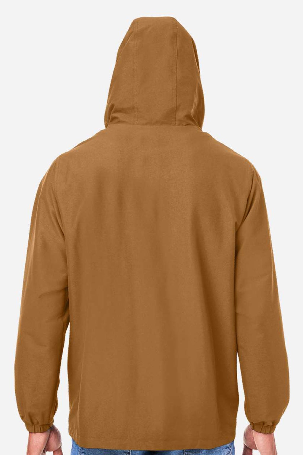Harriton M73 Mens Flex Twill Full Zip Hooded Jacket Duck Brown Model Back
