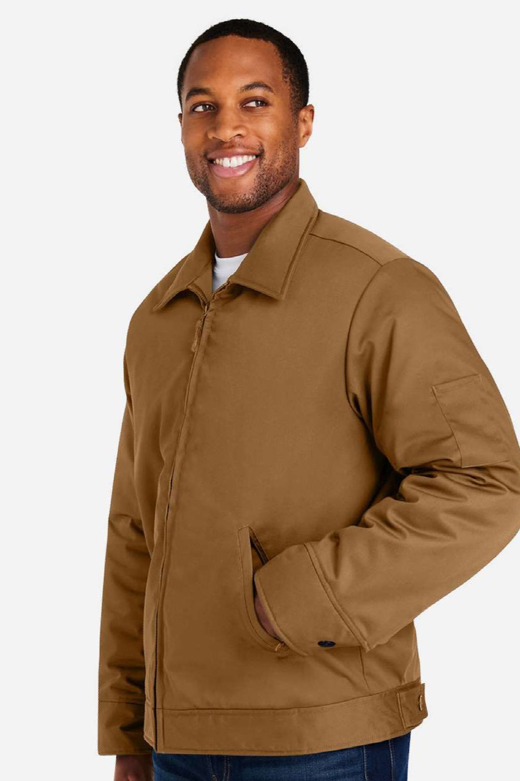 Harriton M721/M721T Mens ClimaBloc Station Full Zip Jacket Duck Brown Model Side
